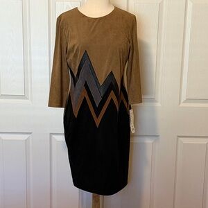 Joseph Ribkoff Chevron 3/4 Sleeve Dress - Tan and Black - NWT